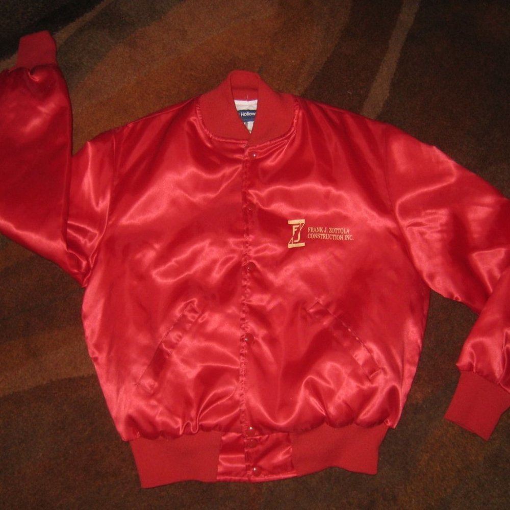 VTG 90s Holloway Red Satin Snap Jacket Large F. J. Zattola Butler PA Made in USA